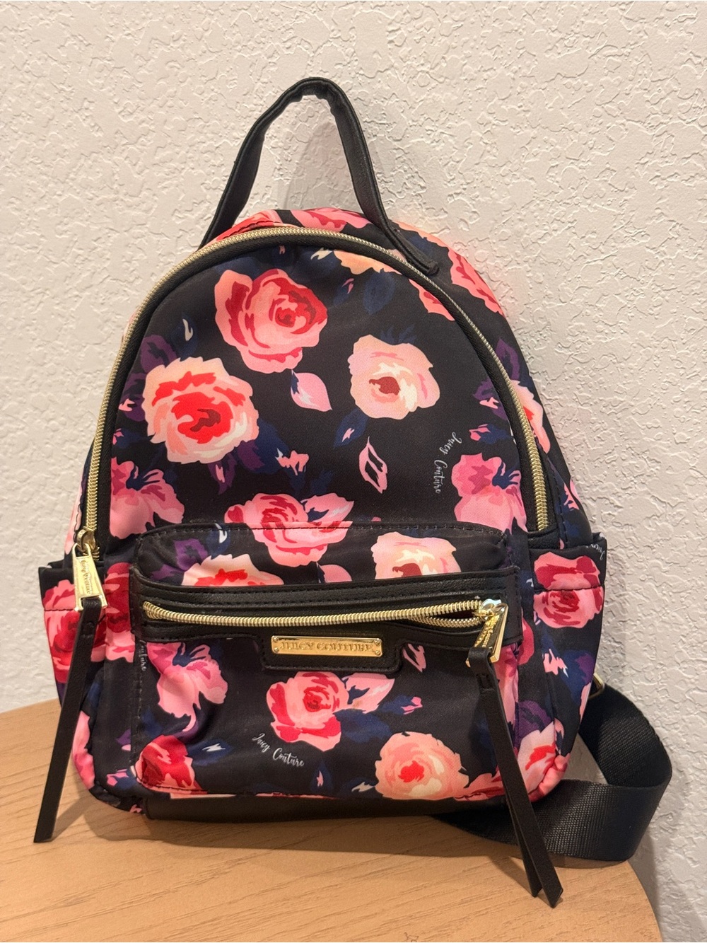 Betsey Johnson Black Floral Mini Backpack